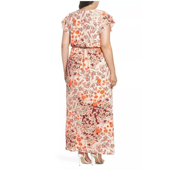 Adrianna Papell Floral Print Cap Sleeve Tassel V-Neck Maxi Dress Size 16 - Picture 2 of 13